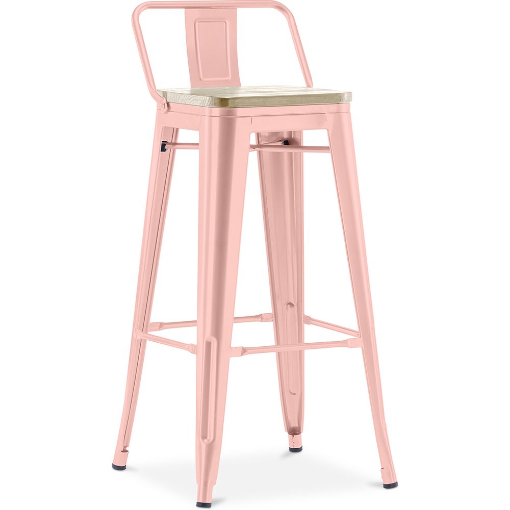  Buy Bistrot Metalix style bar stool with small backrest - 76 cm - Metal and Light Wood Pastel orange 59694 - in the UK