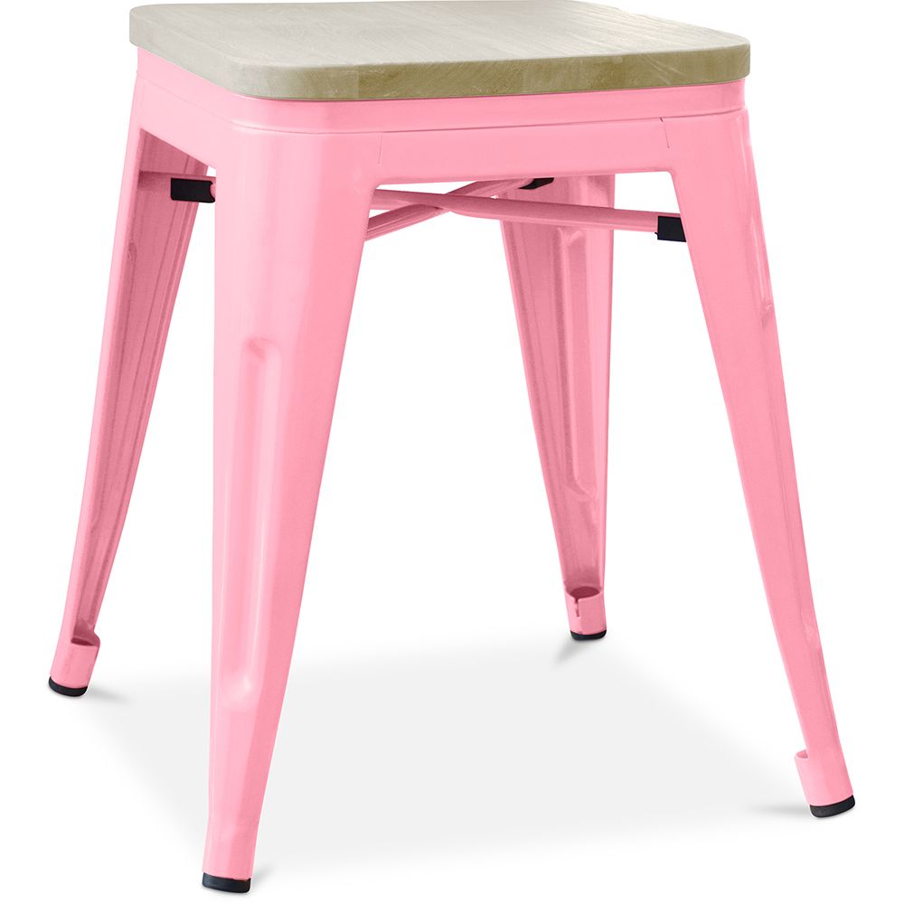Buy Bistrot Metalix style stool - Metal and Light Wood  - 45cm Pink 59692 - in the UK