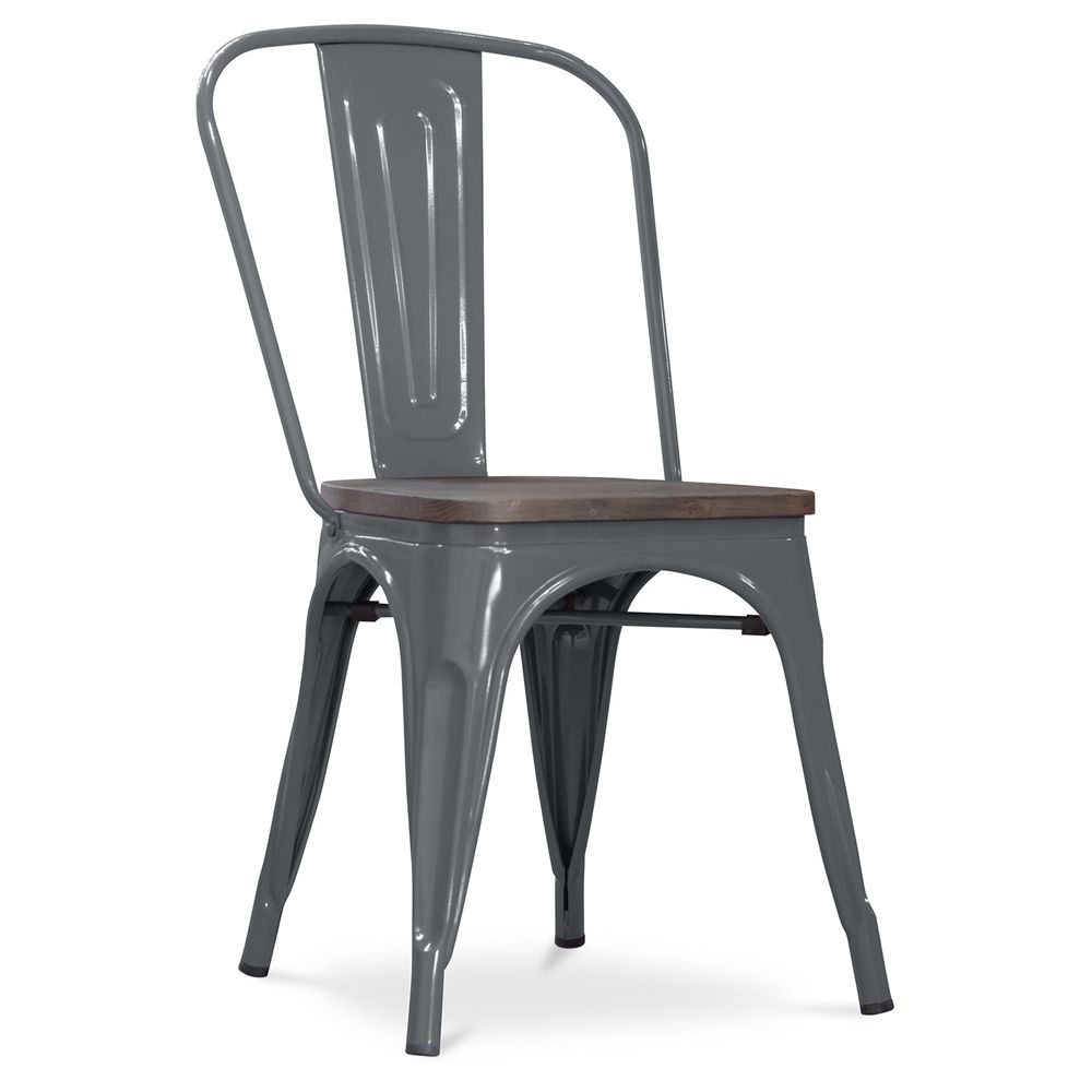  Buy Bistrot Metalix Chair Wooden seat New edition - Metal Dark grey 59804 - in the UK