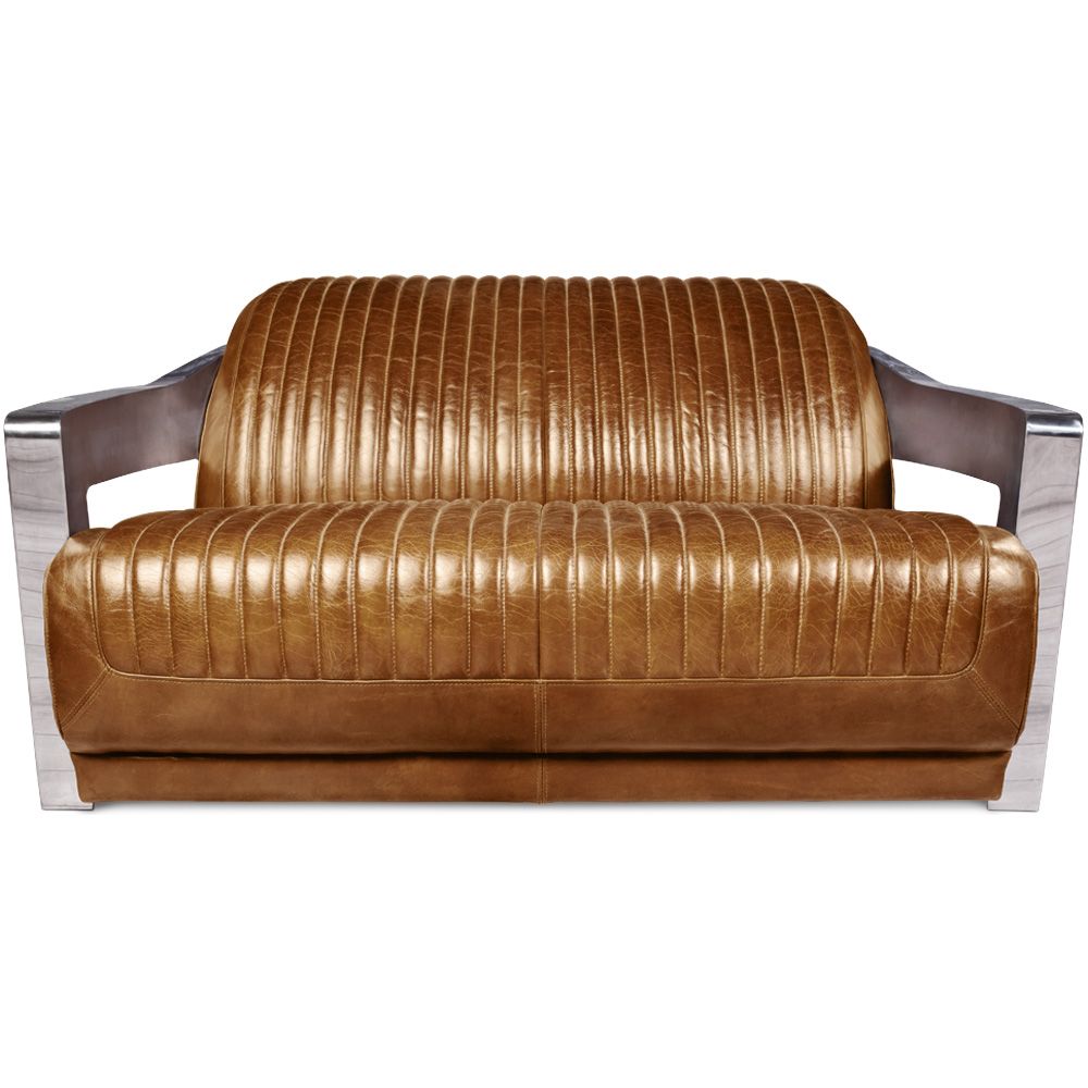  Buy Design Sofa Churchill Lounge - 2 places - Premium Leather & Stainless Steel Vintage brown 48369 - in the UK