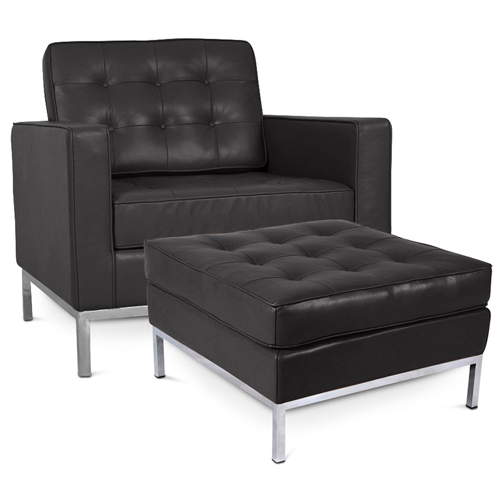 Buy Kanel Armchair with Matching Ottoman - Faux Leather Black 16514 - in the UK