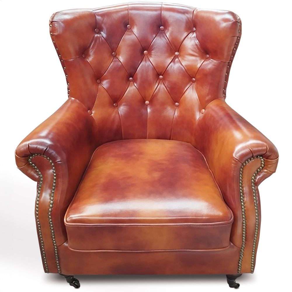  Buy Design Armchair Churchill Lounge - Premium Leather & Wood Vintage brown 48375 - in the UK