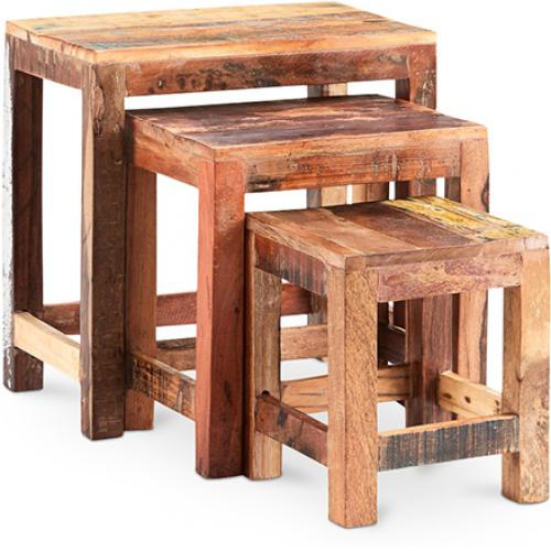  Buy 3 Vintage low recycled wooden stackable tables - Seaside Multicolour 58507 - in the UK
