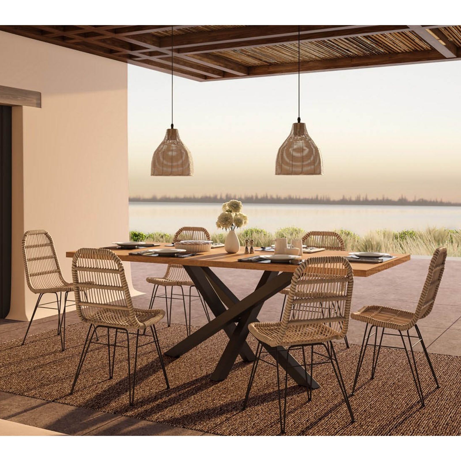 Buy Synthetic wicker dining chair Magony Natural wood 59255 in