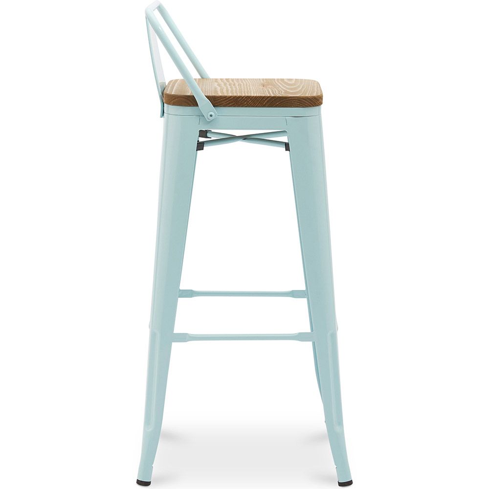 Light blue metal top bar stools