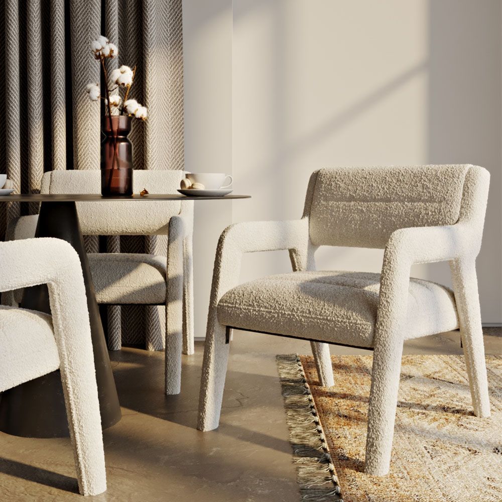 Buy Upholstered Dining Chair White Boucle Larsa White 60544 in