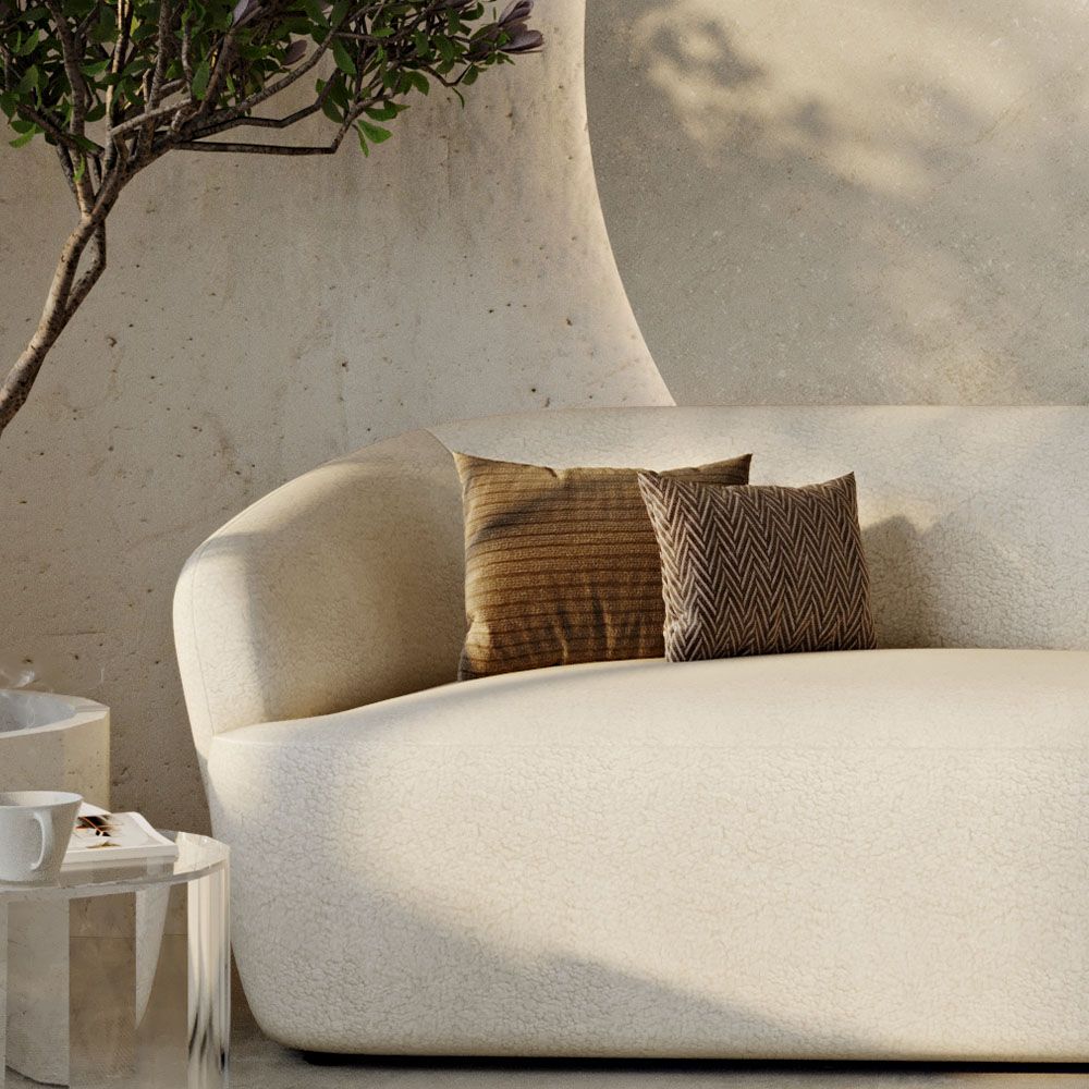 Buy Curved Sofa 3 Seater Boucle Fabric Curva White 60630 in