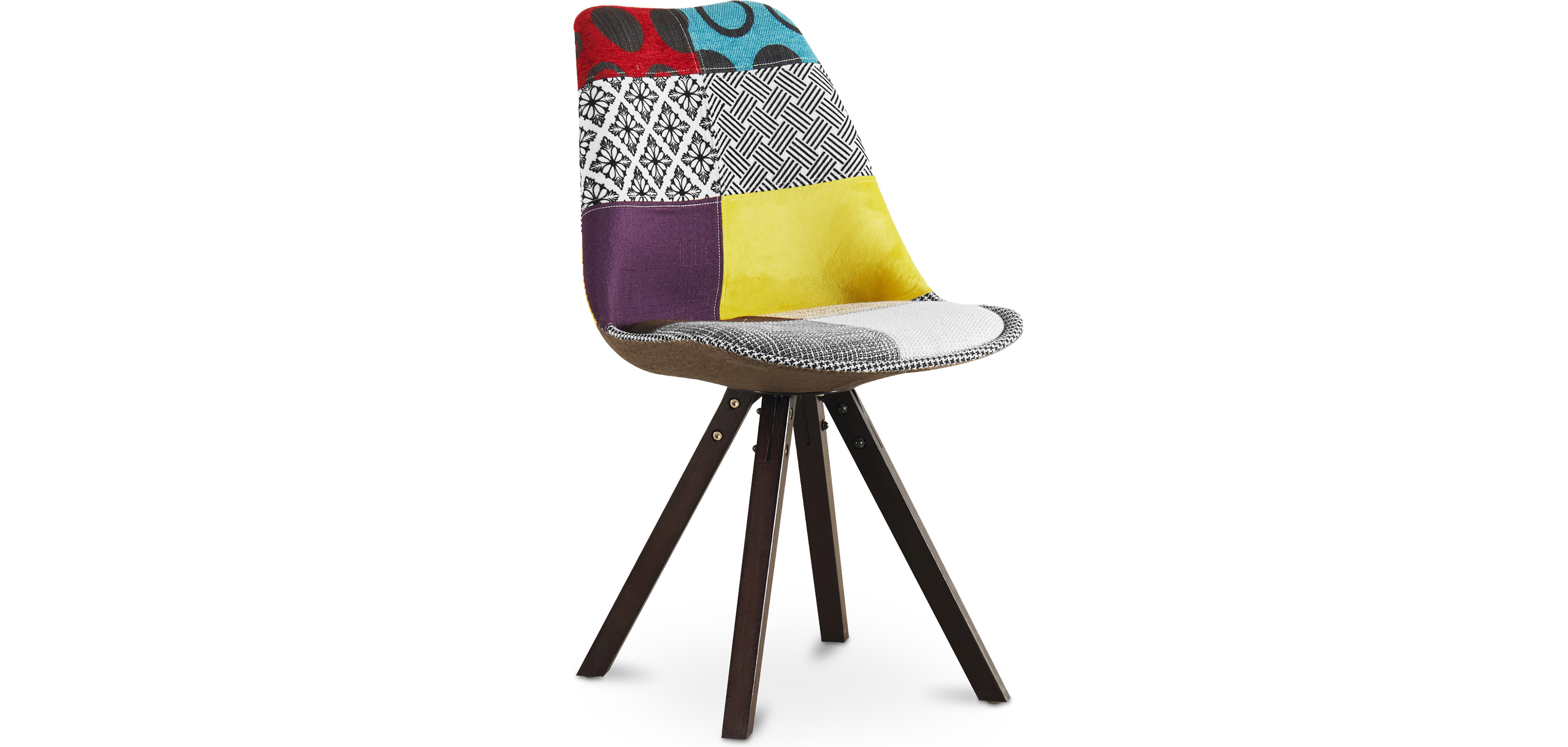 Buy Dining Chair Brielle Upholstered Scandi Design Dark Wooden Legs Premium - Patchwork Jay Multicolour 59957 - in the UK