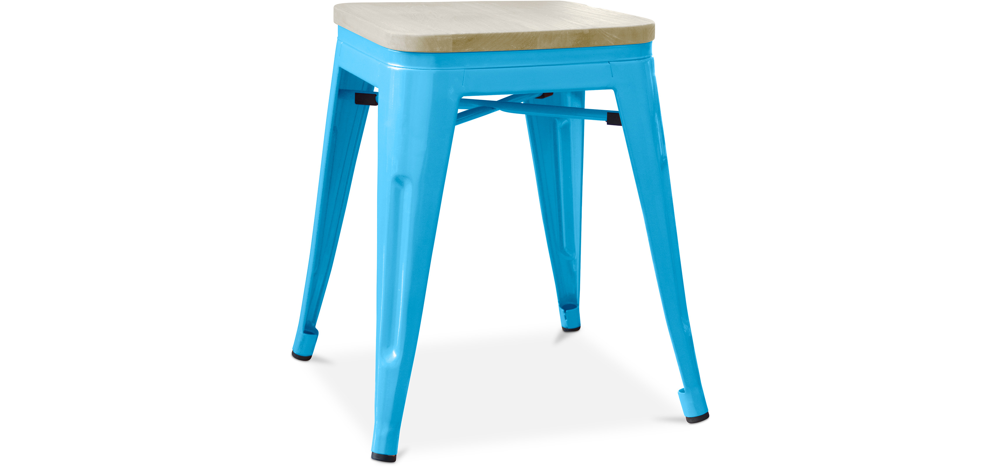 Buy Bistrot Metalix style stool - Metal and Light Wood  - 45cm Turquoise 59692 - in the UK